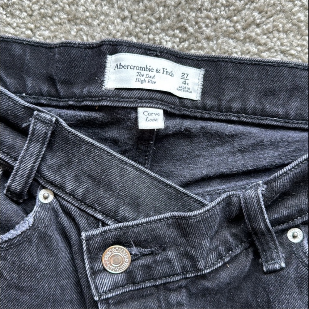 Abercrombie & Fitch The Dad High Rise Curve Love Women's Black Straight Leg Jean - Picture 4 of 7